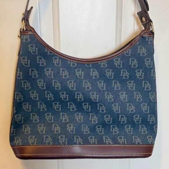 Vintage Dooney & Bourke DB Monogram Denim Hobo Shoulder bag - Picture 2 of 16